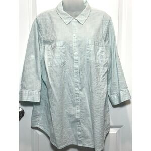 Croft & Barrow Womens Plus 2X Striped Roll Tab Sleeve Collared Button Down Shirt